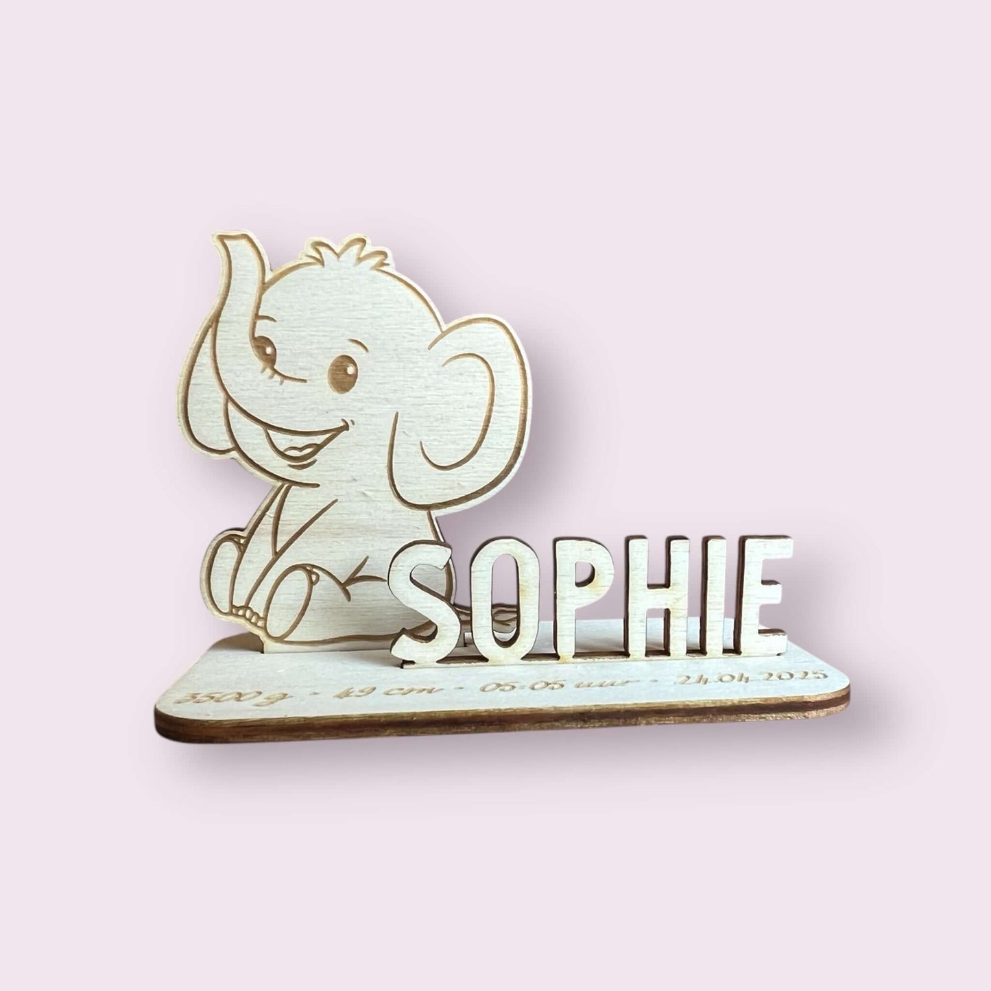 Uniek houten geboortekaartje | Olifant