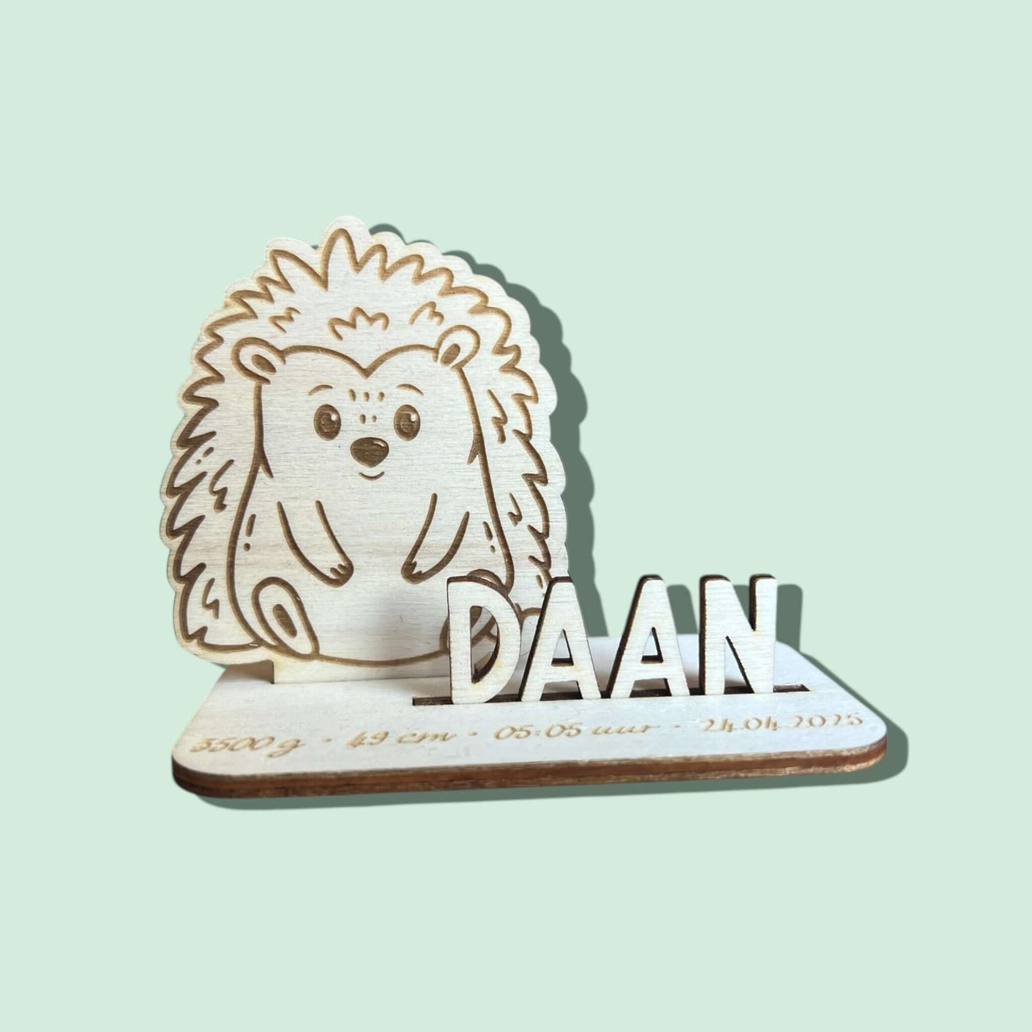 Uniek houten geboortekaartje | Egel