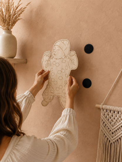 Babyfoto op Ware Grootte – Gepersonaliseerde Houten Herinnering