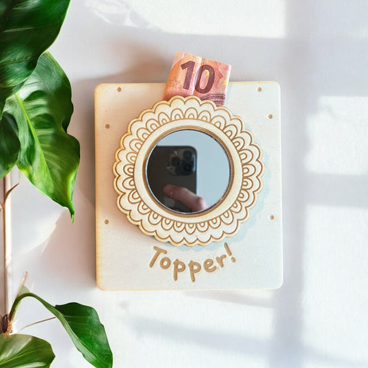 Houten cadeaukaart met spiegel