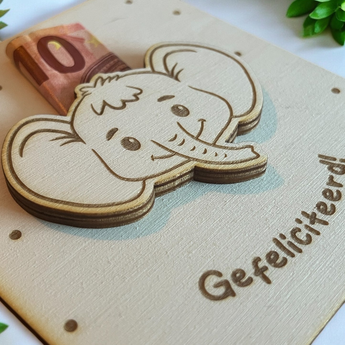 Houten cadeaukaart Olifant detail foto 1